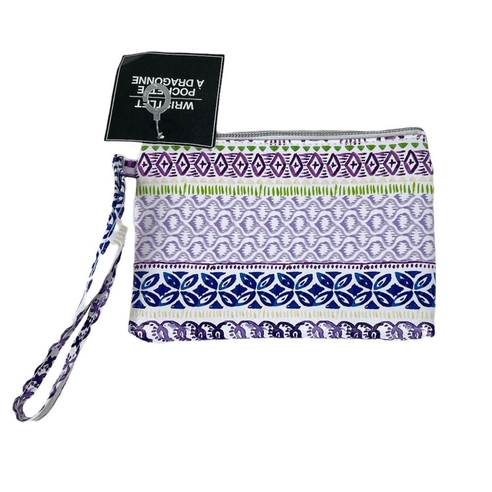 Purple Blue Green White Wristlet